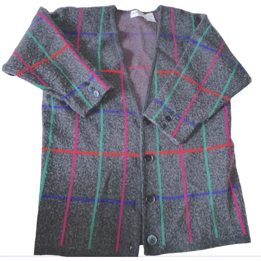 Merino Wool & Cashmere Thick 3/4 Sleeve Cardigan Liz Claiborne Collection Grey